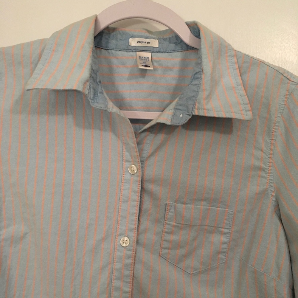 Blue and orange striped polo